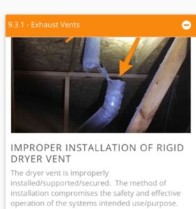 home inspection dryer vent damage report and photo